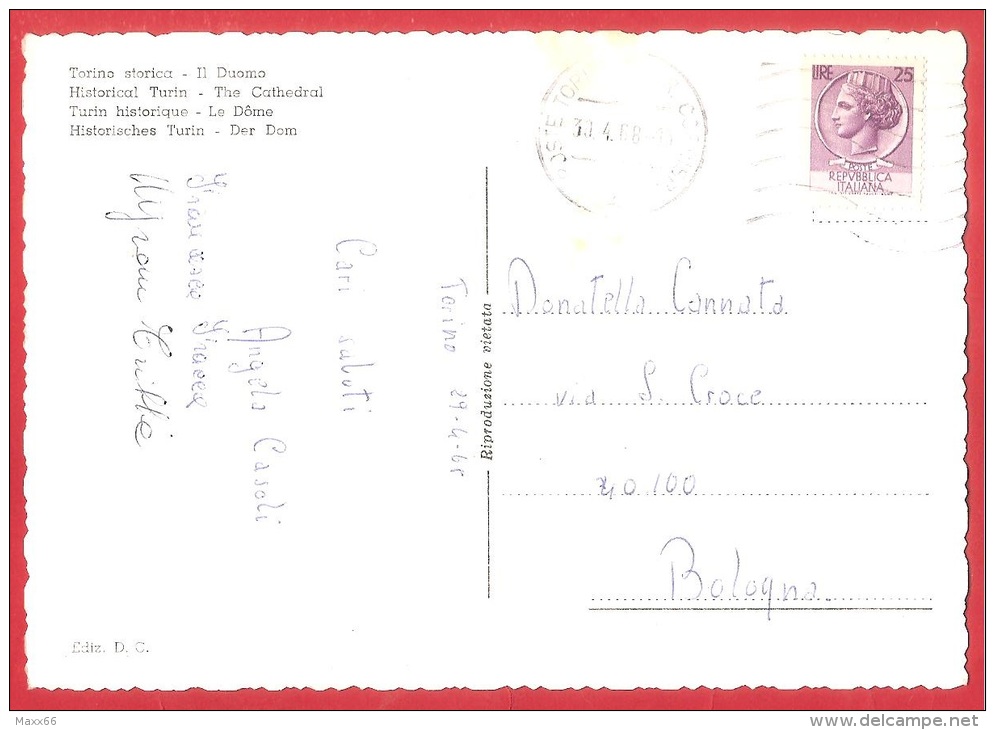 CARTOLINA VG ITALIA - TORINO STORICA - Il Duomo - 10 X 15 - ANNULLO TORINO 1968 - Kirchen