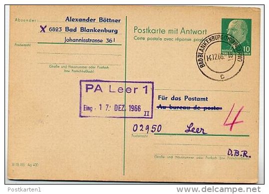 DDR P77 F Frage-Postkarte ZUDRUCK BÖTTNER#1 Nach LEER Ostfriesland 1966 - Privé Postkaarten - Gebruikt