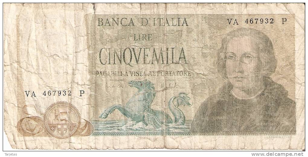 BILLETE DE ITALIA DE 5000 LIRAS DEL AÑO 1971 DE CRISTOBAL COLON (BANKNOTE) - 5.000 Lire