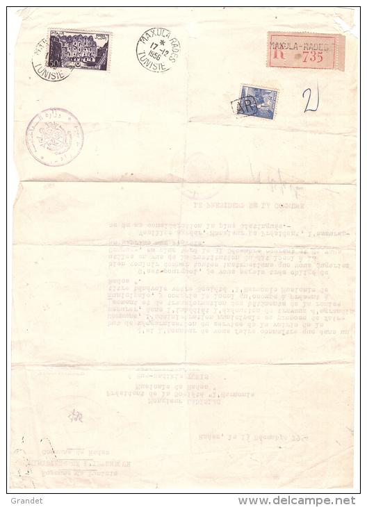 TUNISIE - MAXULA - RADES - INDEPENDANCE - LETTRE - LETTRE ENVELOPPE - 1956 - RECOMMANDE. - Tunisia (1956-...)