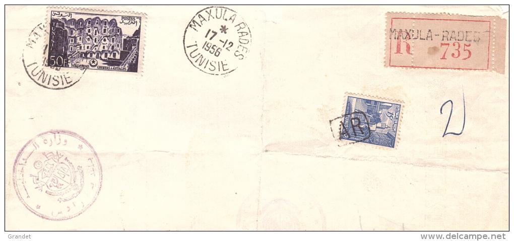 TUNISIE - MAXULA - RADES - INDEPENDANCE - LETTRE - LETTRE ENVELOPPE - 1956 - RECOMMANDE. - Tunisia (1956-...)