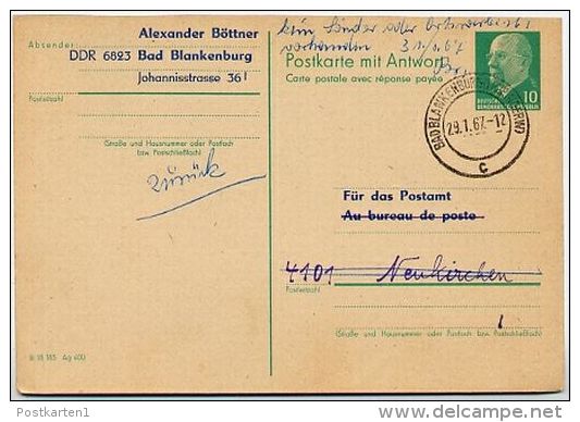 DDR P77 F Frage-Postkarte ZUDRUCK BÖTTNER #4 Nach NEUKIRCHEN Schkopau 1967 - Privé Postkaarten - Gebruikt