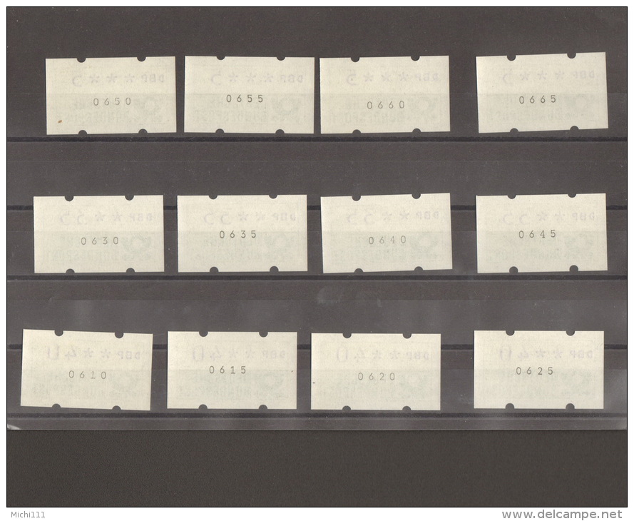 Bund Sammlung Von 12 Automatenmarken Von 1981 Jeder Wert Mit Zählnummer - Machine Labels [ATM]