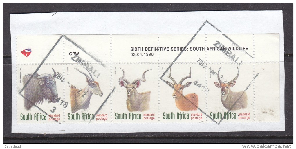 SOUTH AFRICA:   1998 Stanard Postage, African Wildlife, 5 Se-tenent,used ZIMBALI 2013 - Used Stamps