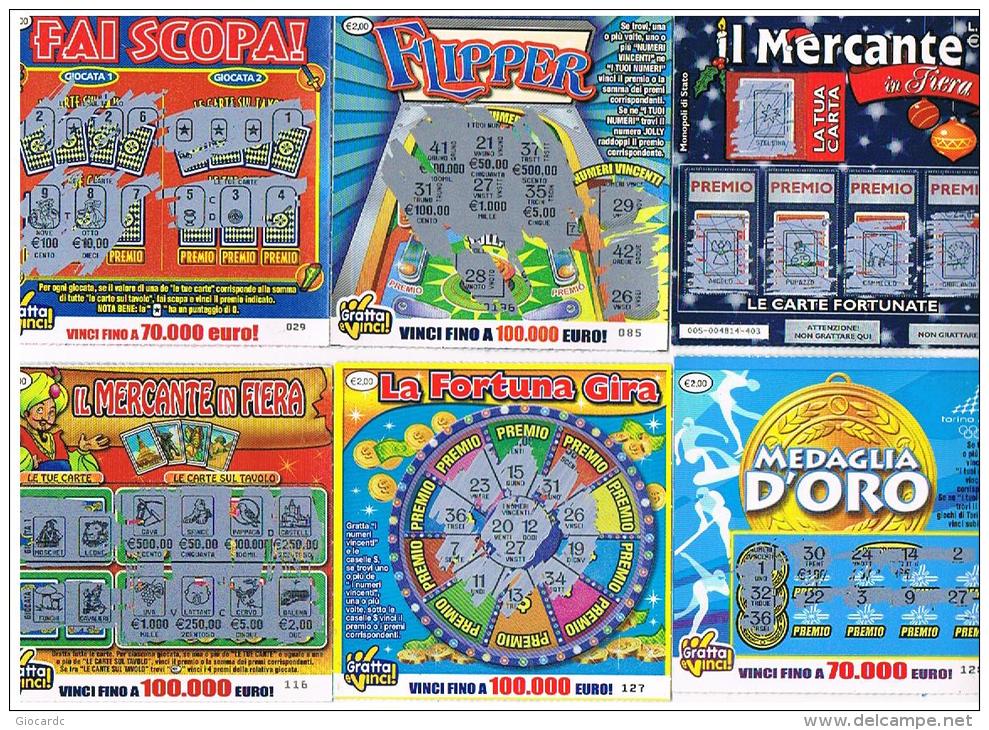 ITALIA - GRATTA E VINCI (LOTTERY) -  LOT OF 6 DIFFERENT TICKETS OF EURO 2,00 (SEE DESCRIPTION) - Biglietti Della Lotteria