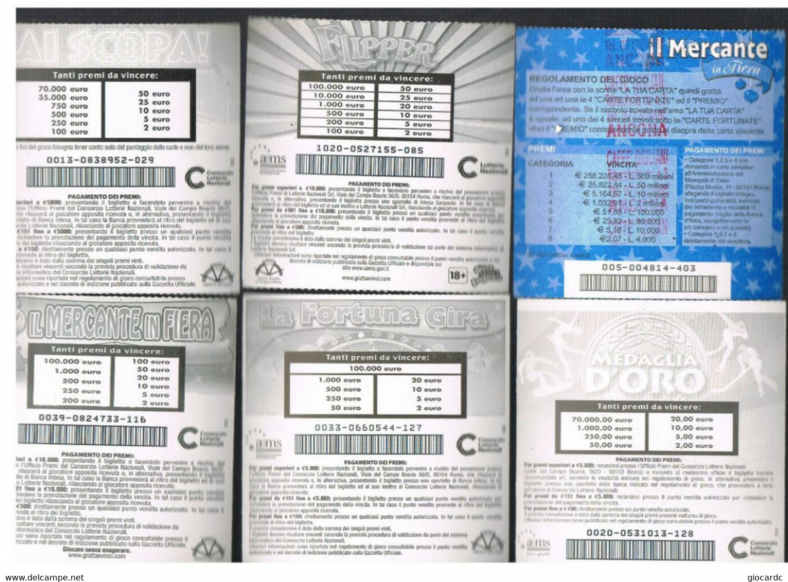 ITALIA - GRATTA E VINCI (LOTTERY) -  LOT OF 6 DIFFERENT TICKETS OF EURO 2,00 (SEE DESCRIPTION) - Biglietti Della Lotteria