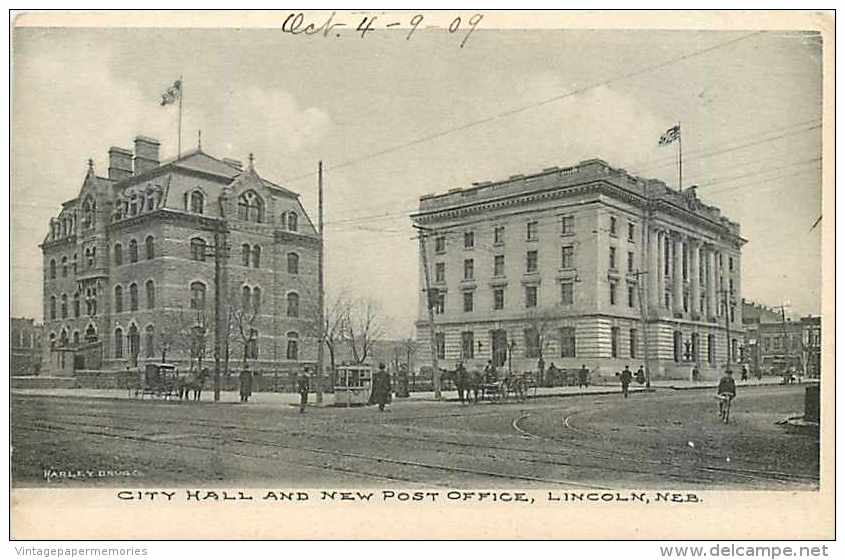 204007-Nebraska, Lincoln, City Hall And New Post Office, Harley Drug Co By Albertype - Lincoln