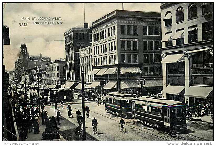 204013-New York, Rochester, Main Street, Looking West, Trolley Street Cars, Souvenir PC No 3823 - Rochester