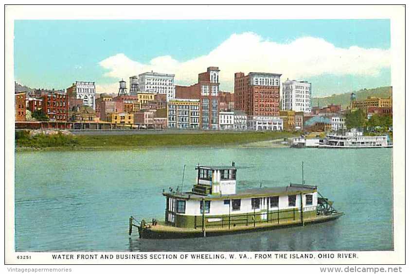 204025-West Virginia, Wheeling, Water Front & Business Section, Ohio River, Ferry Paddlewheel Islander - Wheeling