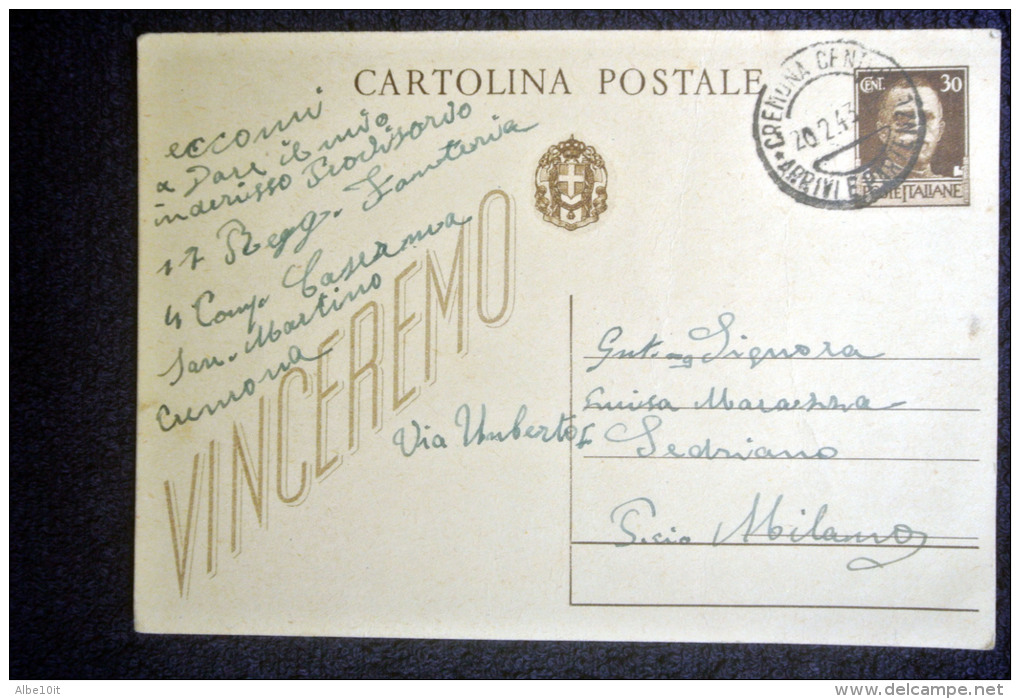 CARTOLINA POSTALE "VINCEREMO" VIAGGIATA 1943 - War 1939-45
