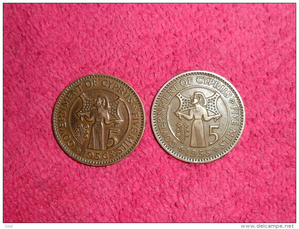 Trois Monnaies/Five Mils/ Chypre/1955 Et 1956 Et 25 Ctme 1955 En SUP.( 4 Photos). - Colombia