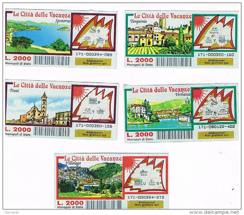 ITALIA - GRATTA E VINCI (LOTTERY) -  LE CITTA' DELLE VACANZE: LOT OF 5 DIFFERENT TICKETS  CODE 171 (SEE DESCRIPTION) - Biglietti Della Lotteria