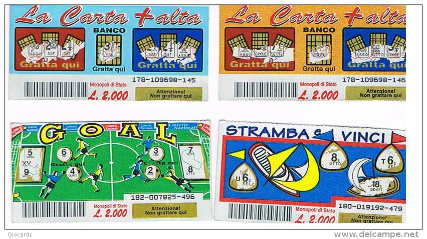 ITALIA - GRATTA E VINCI (LOTTERY) -   LOT OF 4 DIFFERENT TICKETS  OF EURO 2,00 (SEE DESCRIPTION) - Billetes De Lotería