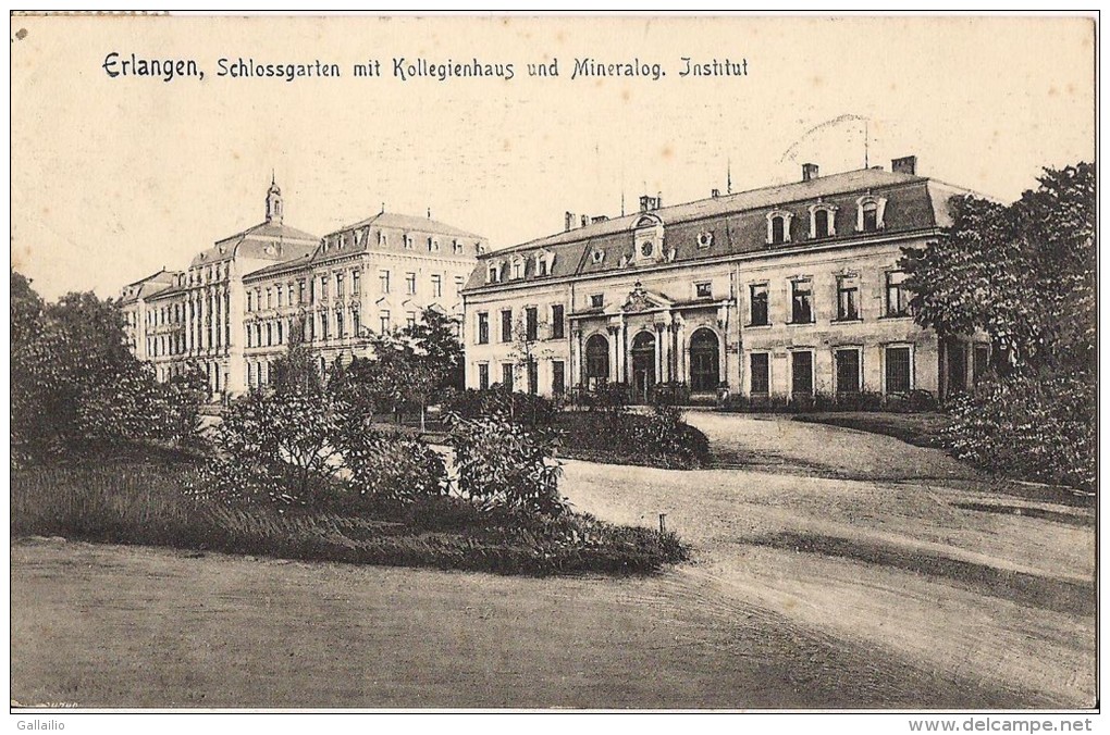 ALLEMAGNE ERLANGEN SCHLOSSGARTEN MIT KOLLEGIENHAUS UND MINERALOG. INSTITUT TIMBRE BAYERN AU DOS - Erlangen