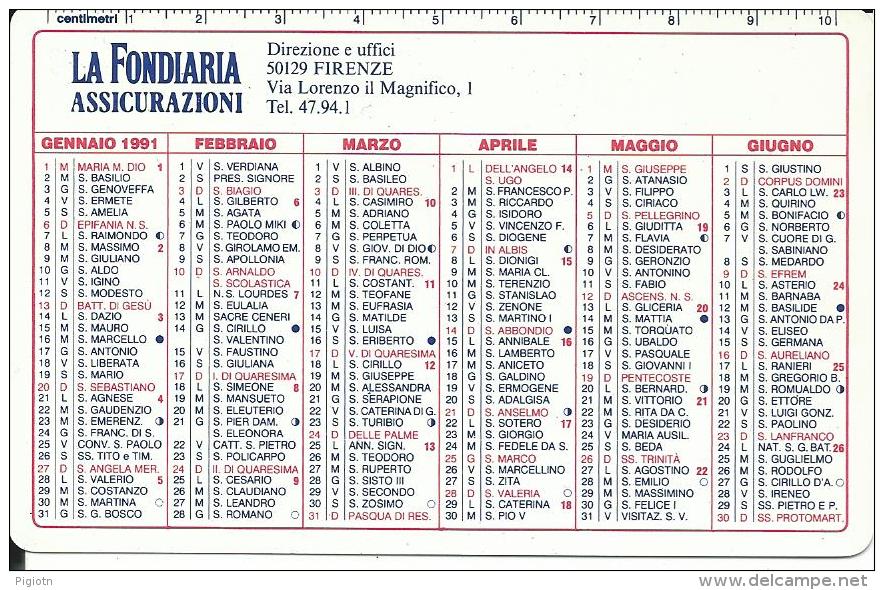 CAL292 - CALENDARIETTO 1991 - LA FONDIARIA ASSICURAZIONI - Formato Piccolo : 1991-00
