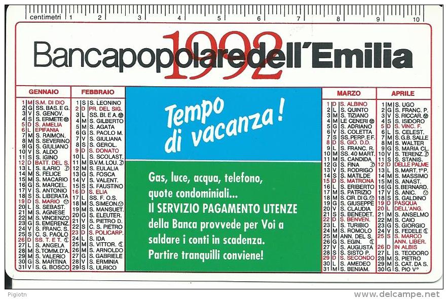 CAL302 - CALENDARIETTO 1992 - BANCA POPOLARE DELL´EMILIA - Formato Piccolo : 1991-00