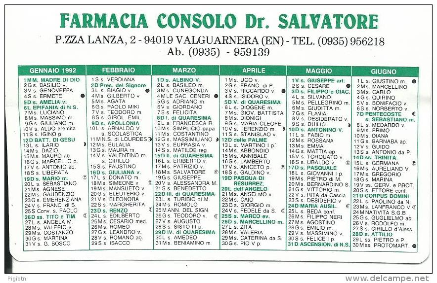 CAL312 - CALENDARIETTO 1992 - FARMACIA CONSOLO VALGUARNERA - ENNA - Formato Piccolo : 1991-00