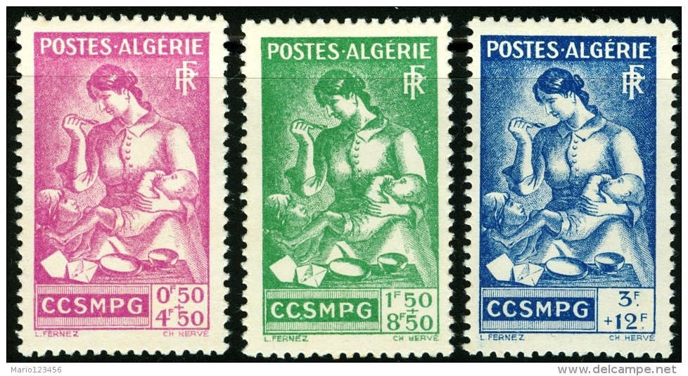 ALGERIA, COLONIA FRANCESE, FRENCH COLONY, 1944, FRANCOBOLLI NUOVI (MLH*), Scott B39,B40,B41 - Neufs