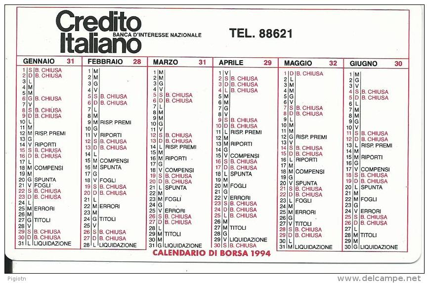 CAL338 - CALENDARIETTO 1994 - CREDITO ITALIANO - Petit Format : 1991-00