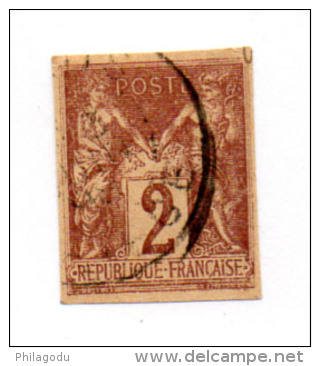 1878-80, 2c Non Dentelé Type Sage, 38 Ø, Cote 35 €,  Propre Oblitération Ronde - Sage