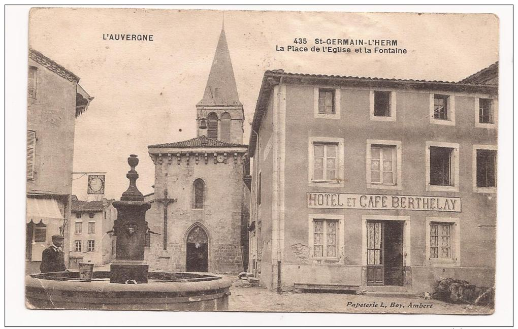 St-Germain-l'Herm - Place De L'Eglise Et La Fontaine - Cpa - Autres & Non Classés