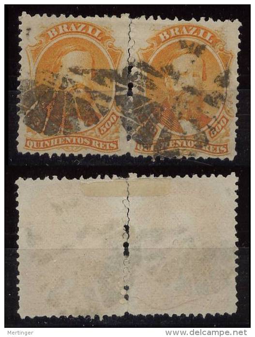 Brazil Brasilien Mi# 29 Pair Used 500R Dom Pedro 1866 - Used Stamps