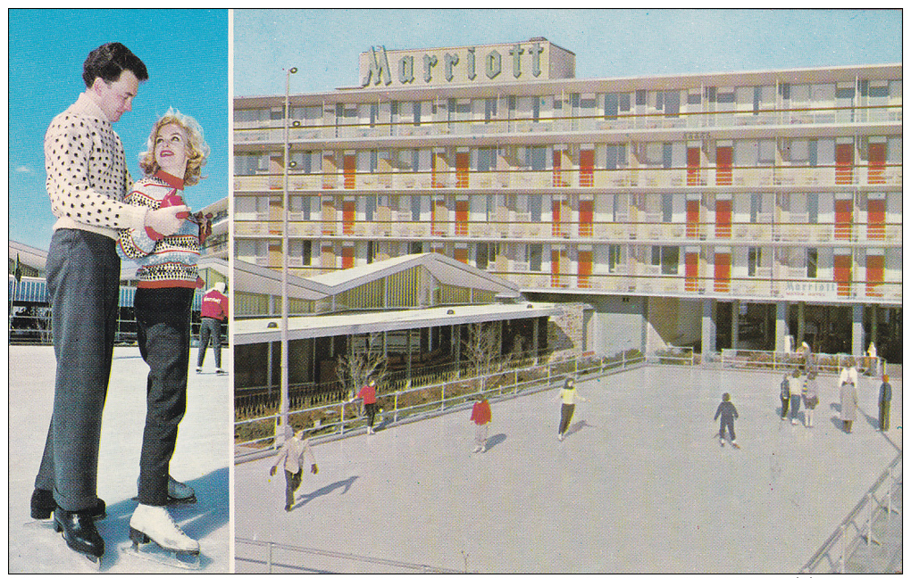 2-Views, Marriott Motor Hotel, Fairfield Inn, Sirloin & Saddle Restaurant, Ice Skating Rink, Washington D.C., 40-60s - Washington DC