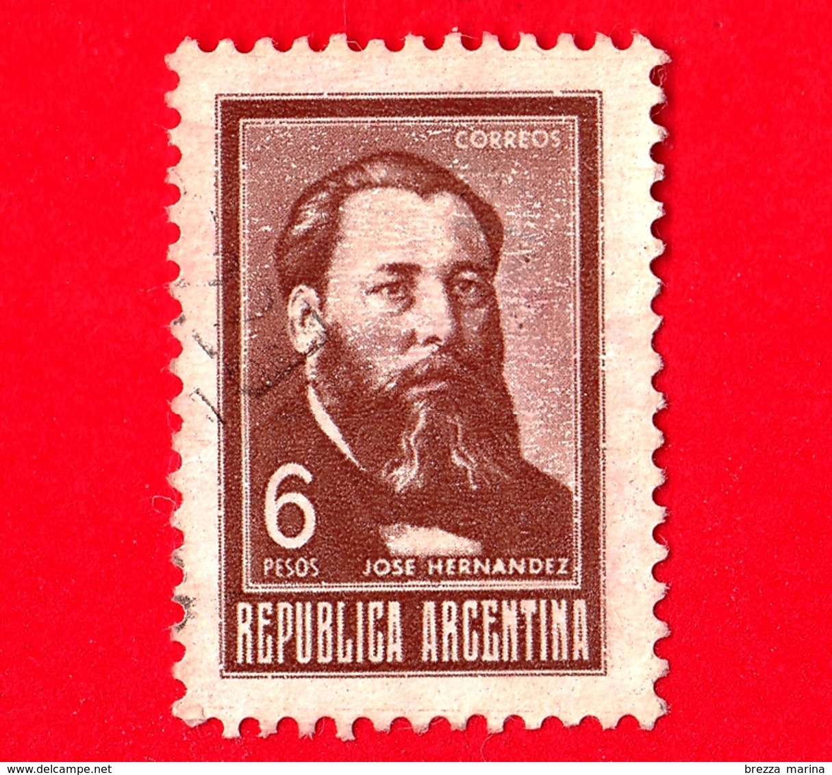 ARGENTINA - Usato -  1968 - Persone Famose - Eroi  - José Hernández (1834-1886), Poeta - 6 - Oblitérés