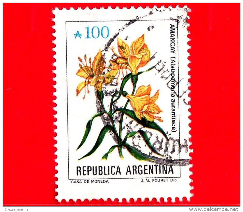 ARGENTINA - Usato -  1989 - Fiori - Flowers - Fleurs - Alstroemeria Aurantiaca - Amancay - 100 - Used Stamps