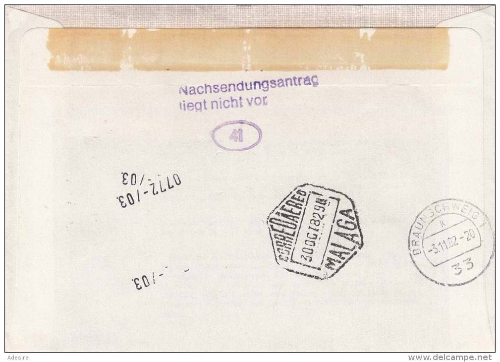 1982 SPANIEN, 5 Fach Frankierung Auf R-Brief, Certificado, Mehrere Stempel, 6 Eckstempel Malaga - Sonstige & Ohne Zuordnung