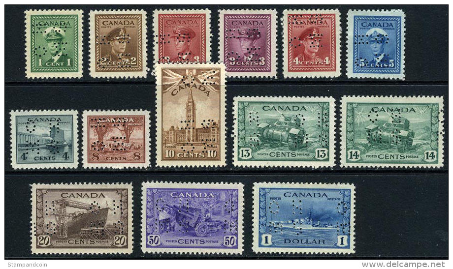 Canada O249-62 Mint Hinged 4-hole Perforated OHMS Official Set From 1942-43 - Perfin