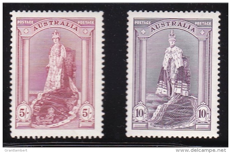 Australia 1937 Coronation Robes 5s &amp; 10s MH  (Both Thick)  SG 176,177 - Mint Stamps