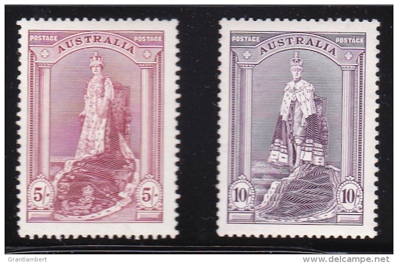 Australia 1937 Coronation Robes 5s &amp; 10s MH  (Both Thick)  SG 176,177 - Nuevos