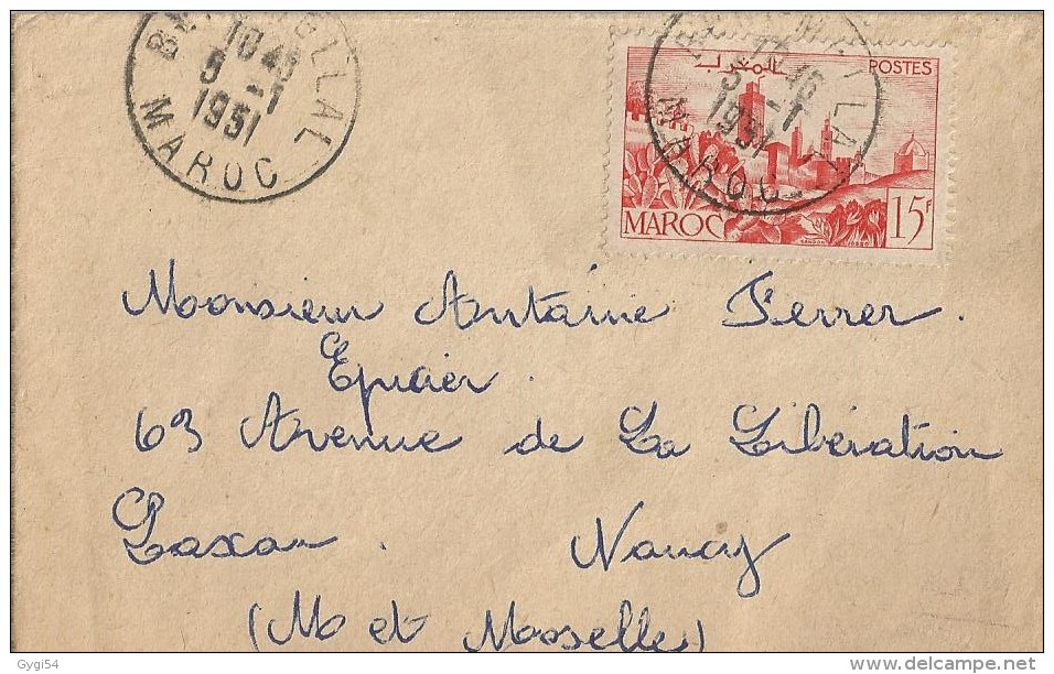 Maroc Lettre  Départ 09/01/1951  Départ Beni Mellal Vers Laxou 54 - Poste Aérienne