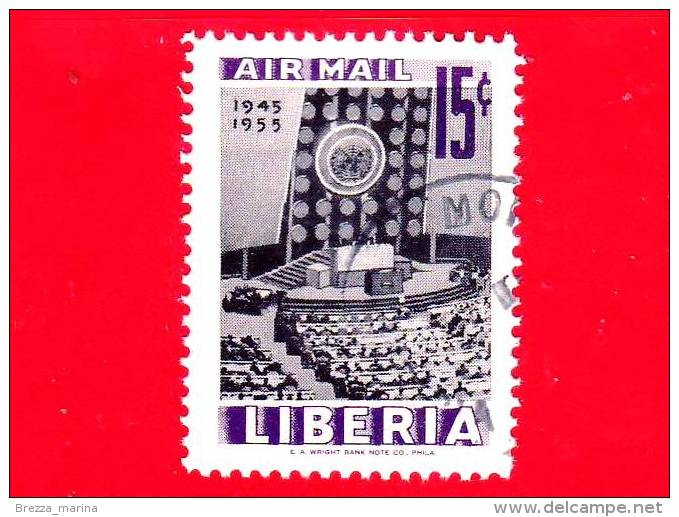 LIBERIA - Nuovo -  1955 - 10 Anniv. Delle Nazioni Unite - ONU - UN - 10 - Posta Aerea - 15 - Liberia