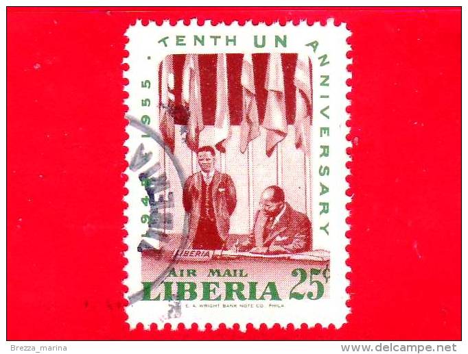 LIBERIA - Nuovo -  1955 - 10 Anniv. Delle Nazioni Unite - ONU - UN - 10 - Posta Aerea - 25 - Liberia