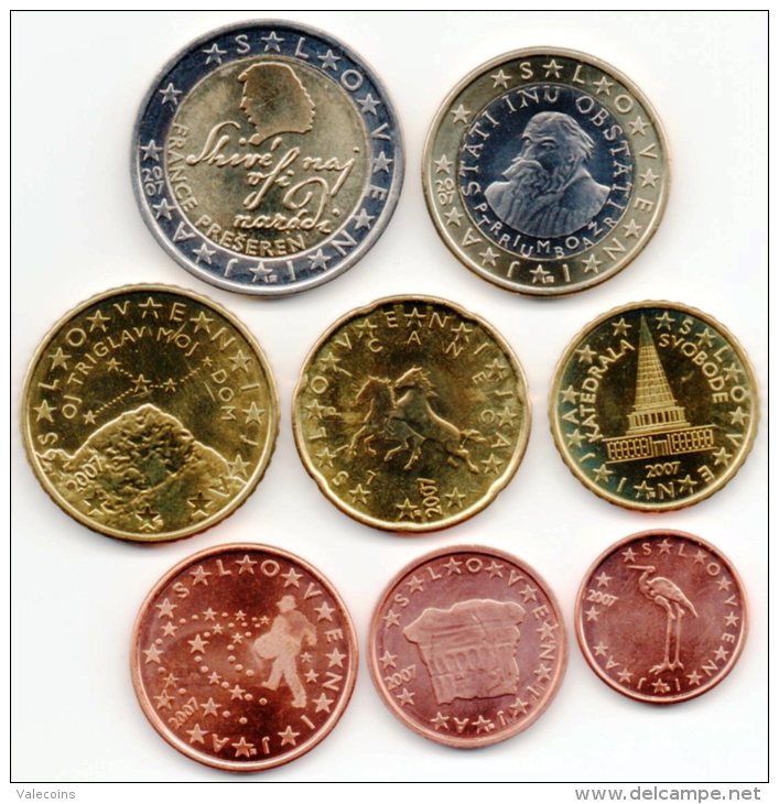 SLOVENIJA SLOVENIA SLOVENIE SLOWENIEN - 2007 - EURO Set 8 Coins - UNC From Roll - Slowenien