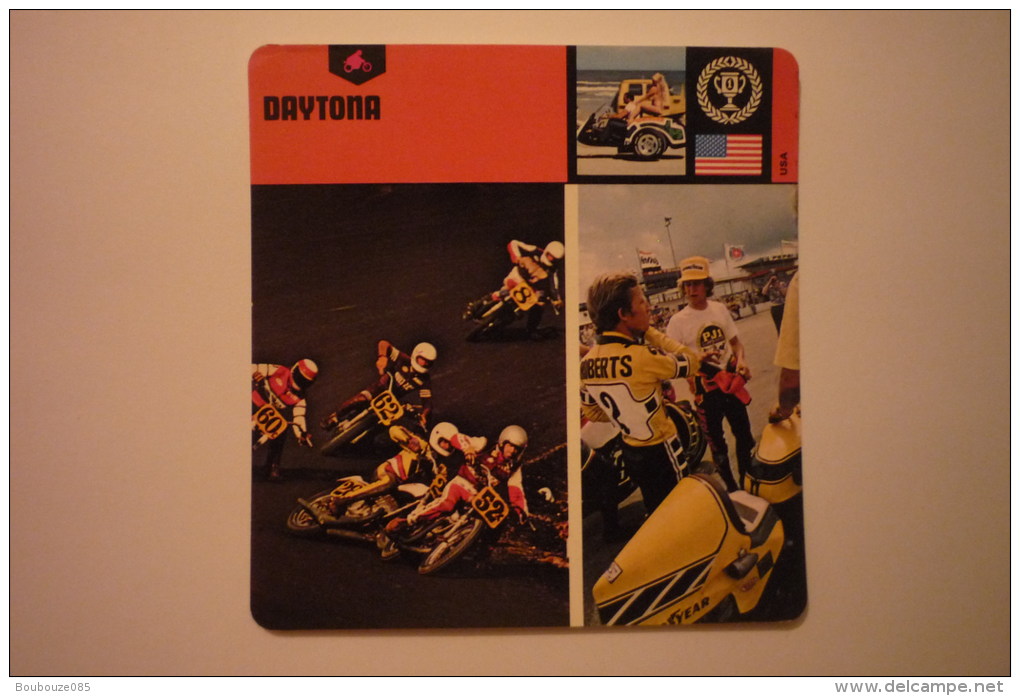 Transports - Sports Moto - Carte Fiche Moto ( Kenny Roberts A Daytona (description Au Dos De La Carte - Sport Moto