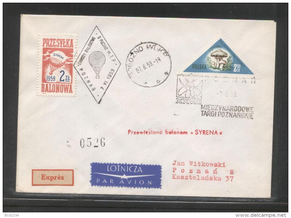 POLAND 1959 BALLOON CHAMPIONSHIPS FLIGHT COVER WARSAW TO POZNAN SYRENA BALLOON POST STAMP - Ballons