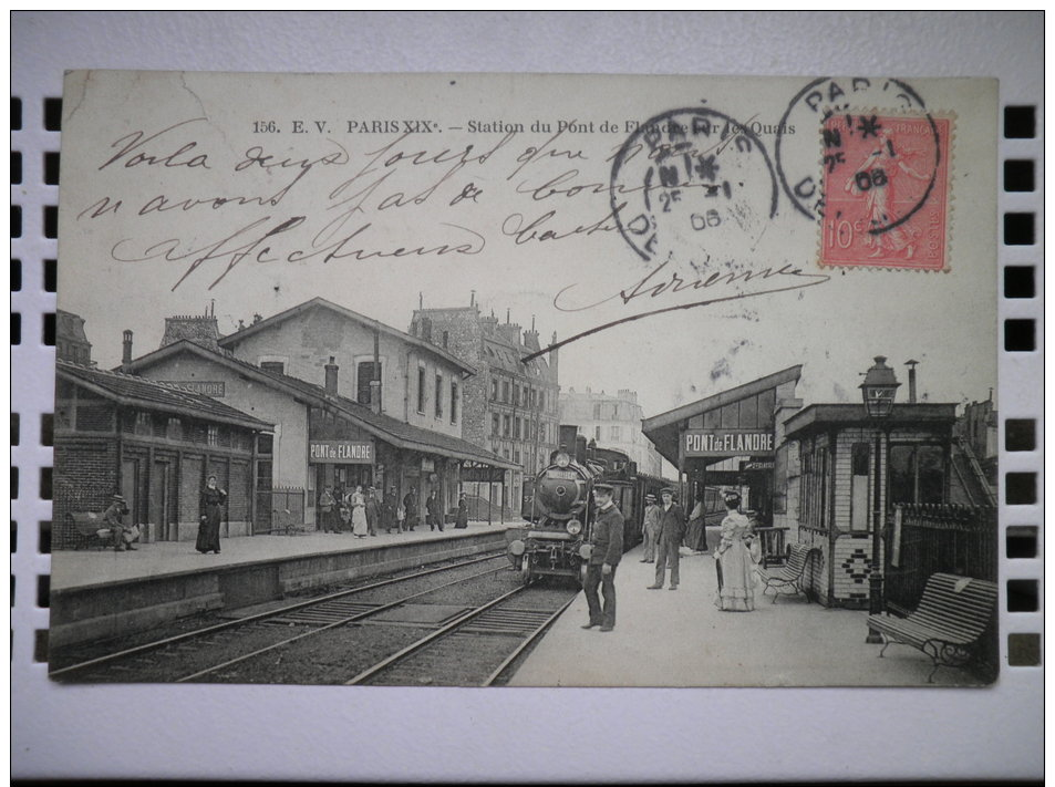 156. PARIS 19eme.STATION DU PONT DE FLANDRE SUR LES QUAIS.1906.TB ETAT.SUPERBE ANIMATION - Métro Parisien, Gares