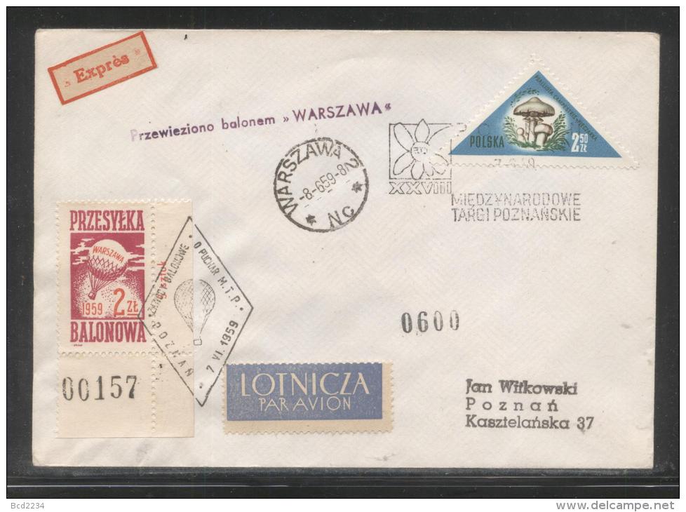 POLAND 1959 BALLOON CHAMPIONSHIPS FLIGHT COVER WARSAW TO POZNAN WARSZAWA BALLOON POST STAMP - Balloons