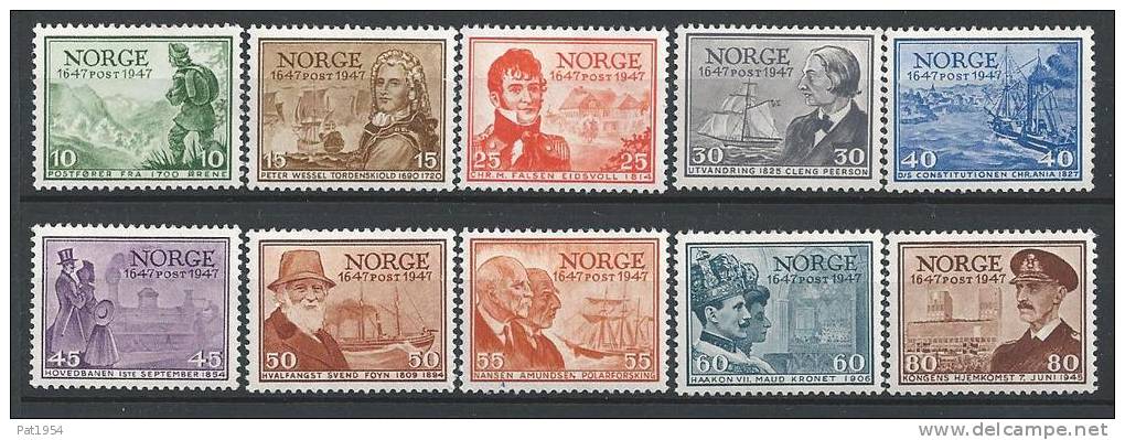 Norvège 1947 N°293/303 Neufs** MNH Tricentenaire De La Poste - Neufs