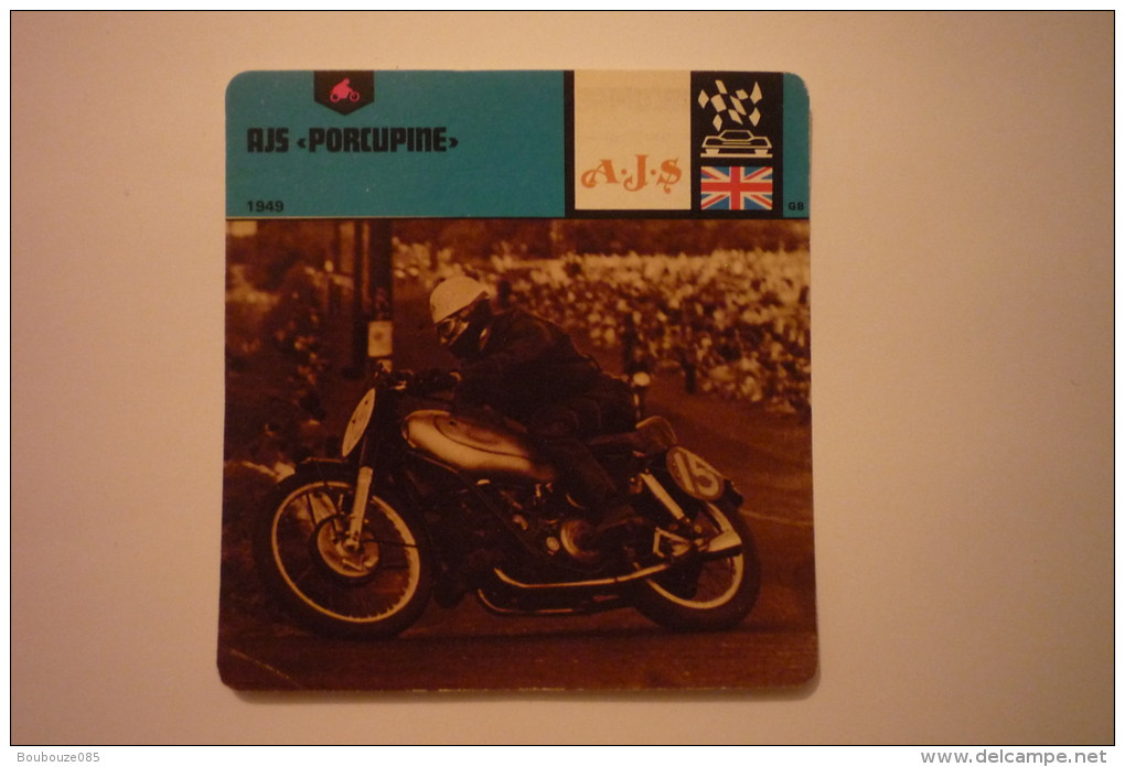Transports - Sports Moto - Carte Fiche Moto-AJS Porcupine-1949-la Premiere Championne Du Monde 500 - Motorcycle Sport