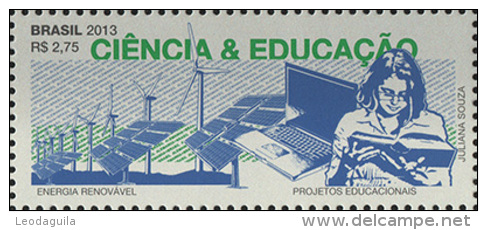 BRAZIL 2013 - Brazil And Deutschland -  Science & Education  -  Renewable Energy - Wind Power - Solar Energy  -  Mint - Unused Stamps