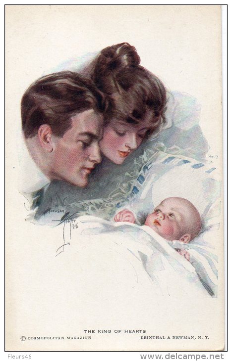 Illustrée Signée HARRISON FISHER : Couple Au Bébé THE KING OF HEARTS - Fisher, Harrison