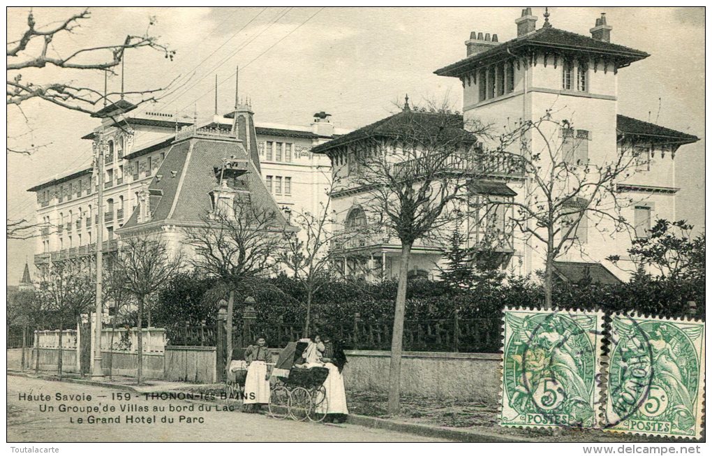 CPA 74 THONON LES BAINS UN GROUPE DE VILLAS AU BORD DU LAC LE GRAND HOTEL DU PARC 1907 - Thonon-les-Bains