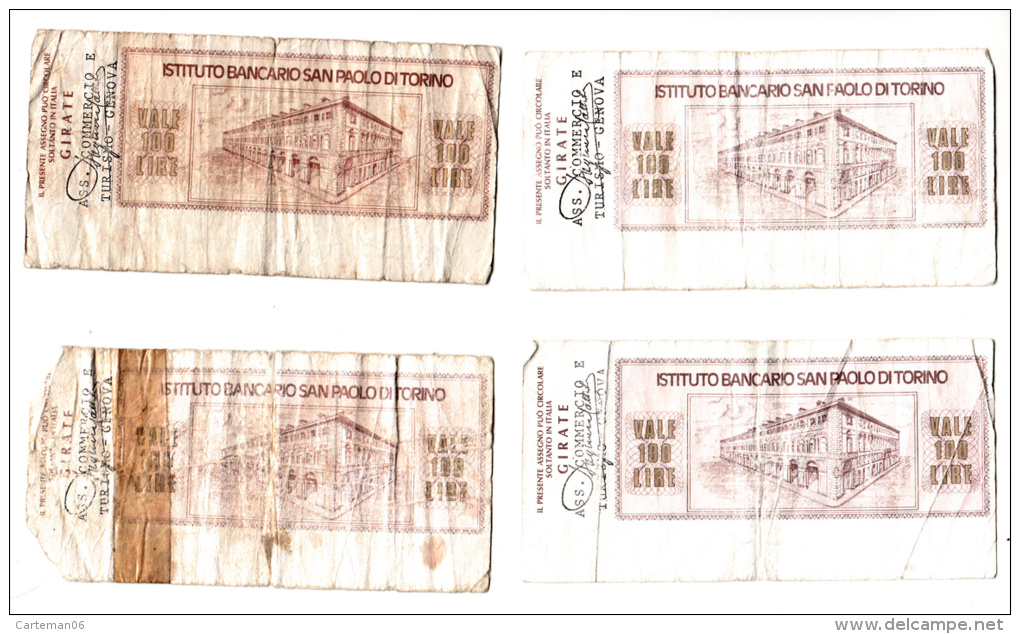 4 Billets Chèques - Italie - 100 Lire - Instituto Bancario San Paolo Di Torino - 1975 Et 1976 - [10] Checks And Mini-checks