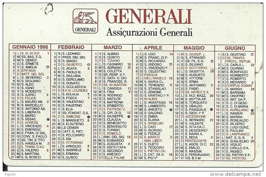 CAL384 - CALENDARIETTO 1996 - GENERALI - ASSICURAZIONI GENERALI - Formato Piccolo : 1991-00
