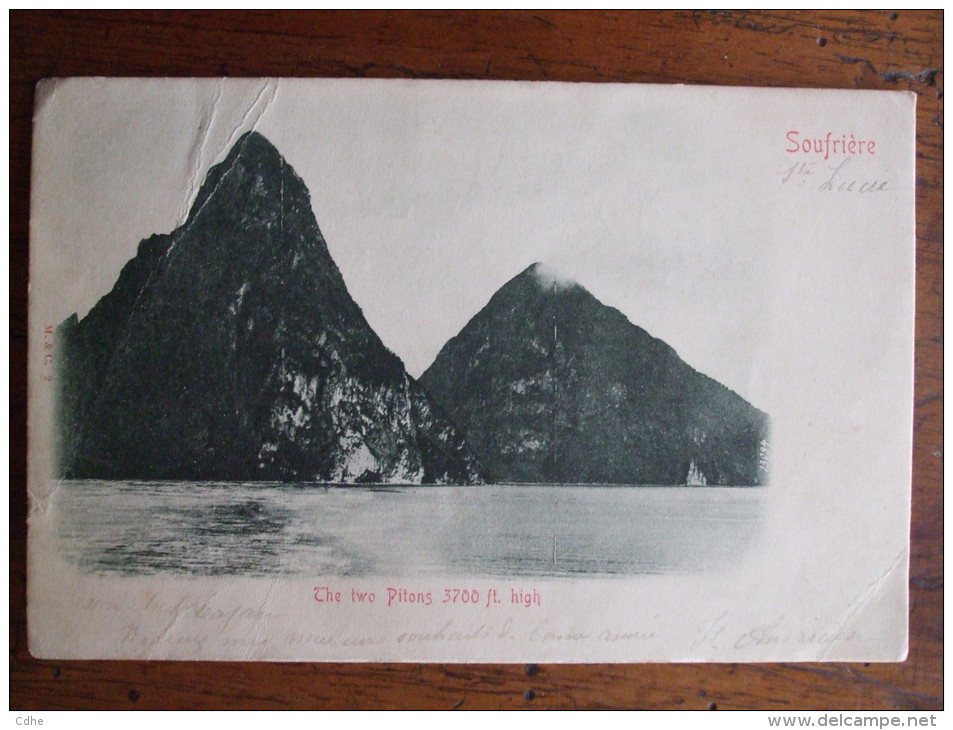 ALB1-ANTILLES-STE LUCIE - SOUFRIERE -THE TWO PITONS 3700 FT HIGH -  CARTE PRECURSEUR - Saint Lucia