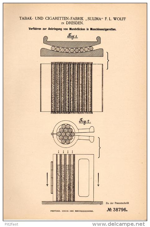 Original Patentschrift - Tabak -und Cigarettenfabrik SULIMA In Dresden ,1886 , Cigaretten - Mundstücke , Cigarette !!! - Fume-Cigarettes